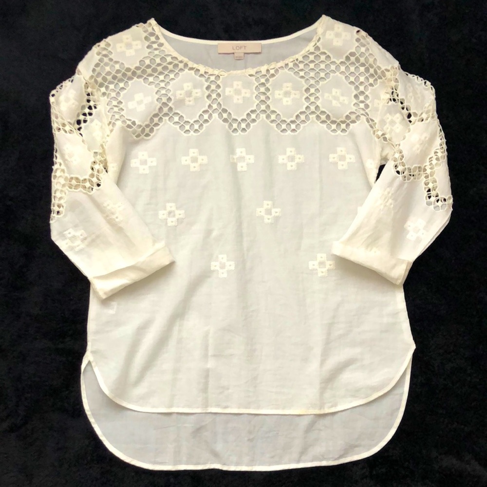 Loft XST‎ White Crochet  Blouse